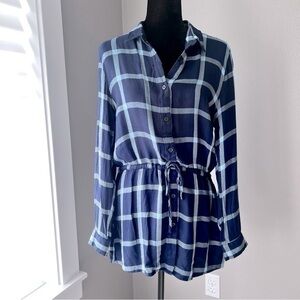 NWOT 100% rayon lightweight flannel button down tunic with drawstring waist